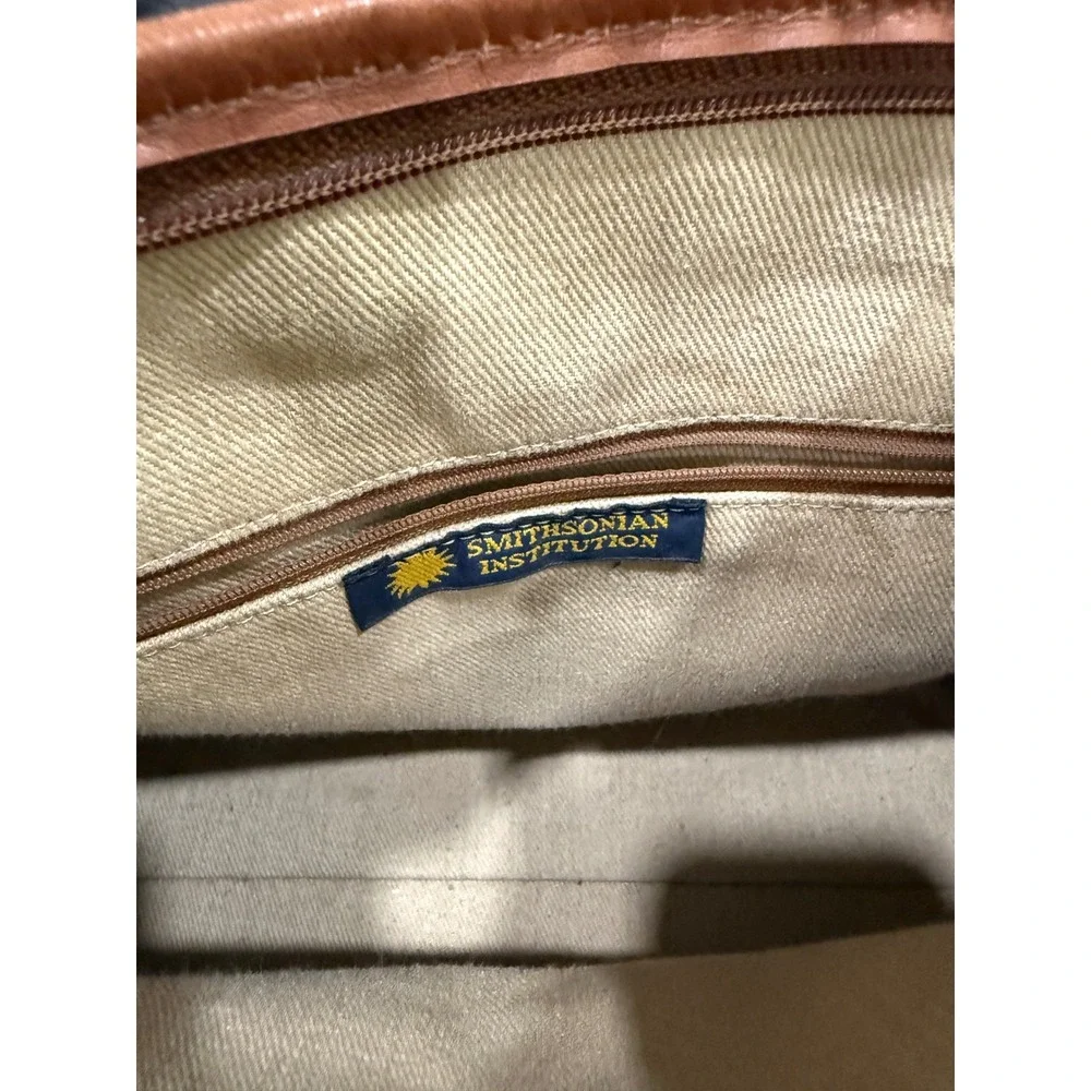 Smithsonian Institution Floral Tapestry Satchel Bag Leather Trim‎ Crossbody Tan